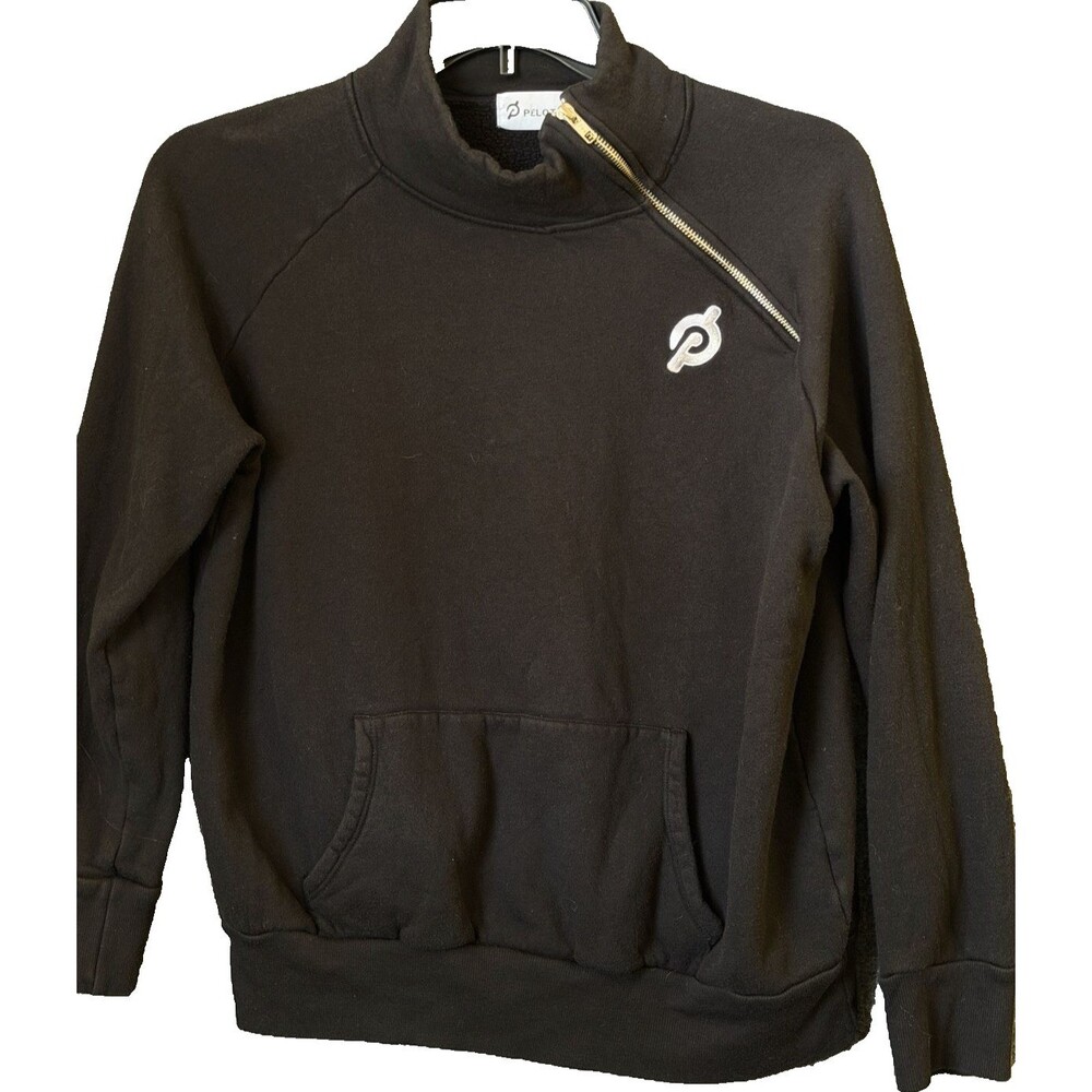 Peloton Rib Side Zip Hoodie Women XL Black Asymmetrical Mock Neck Sweatshirt